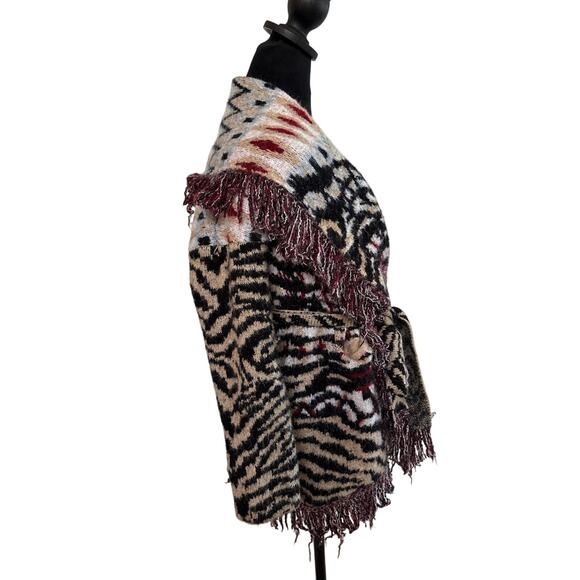 Anthropologie XS Fringe Knit Belted Boho Cardigan Sweater - Picture 2 of 6